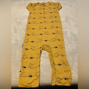 Bamboo Yellow Kids Romper with Bee Heart Design